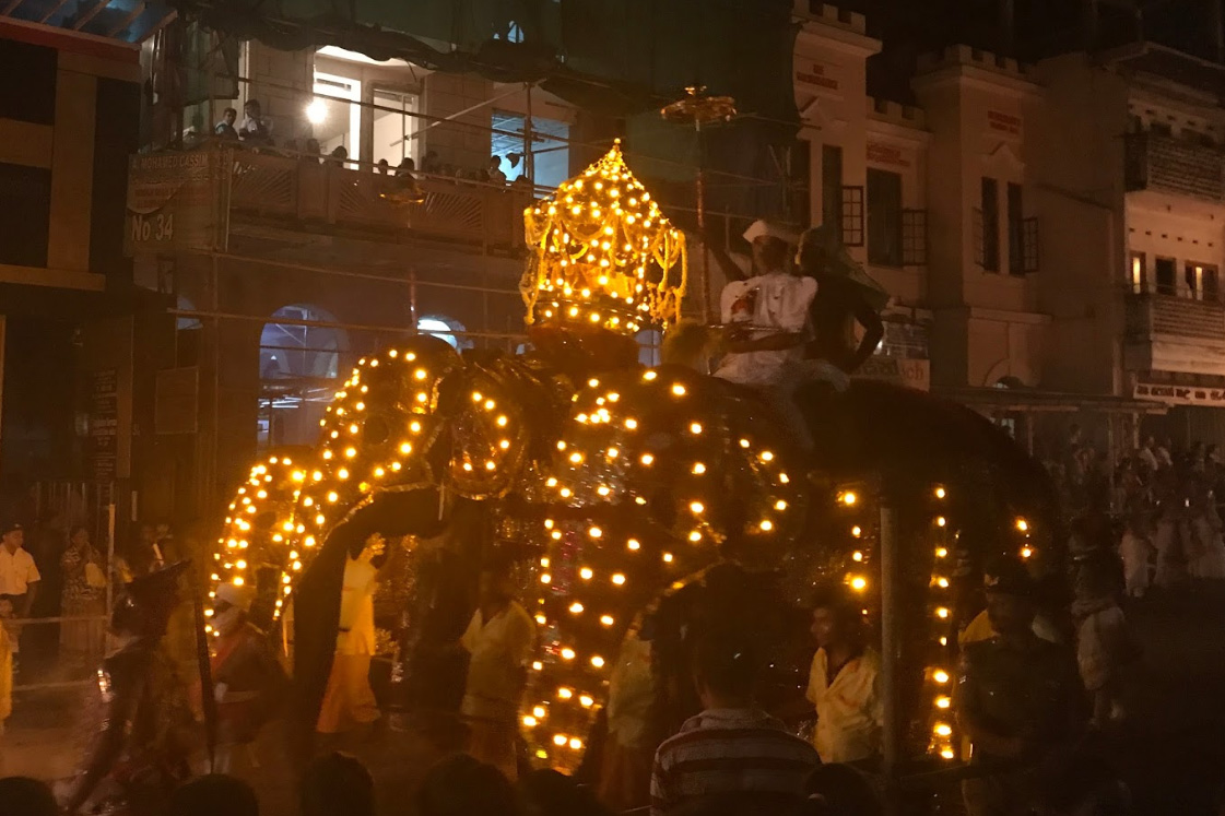 Слон с иллюминацией на фестивале в Канди